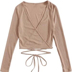 Wrap-Style Ribbed Tan Top